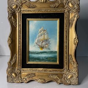SIGNED J JAMES CLIPPER SHIP OIL ON CANVAS FRAMED